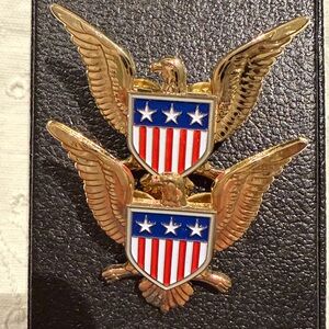 TWO Eagle and Shield Pins Gold Tone Stars and Stripes on Shield Gold plated?